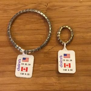 Elastic rhinestone bracelet and ring set